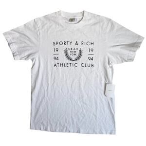 Sporty & Rich White Logo Graphic Short Sleeve Preppy T Shirt Small NEW
